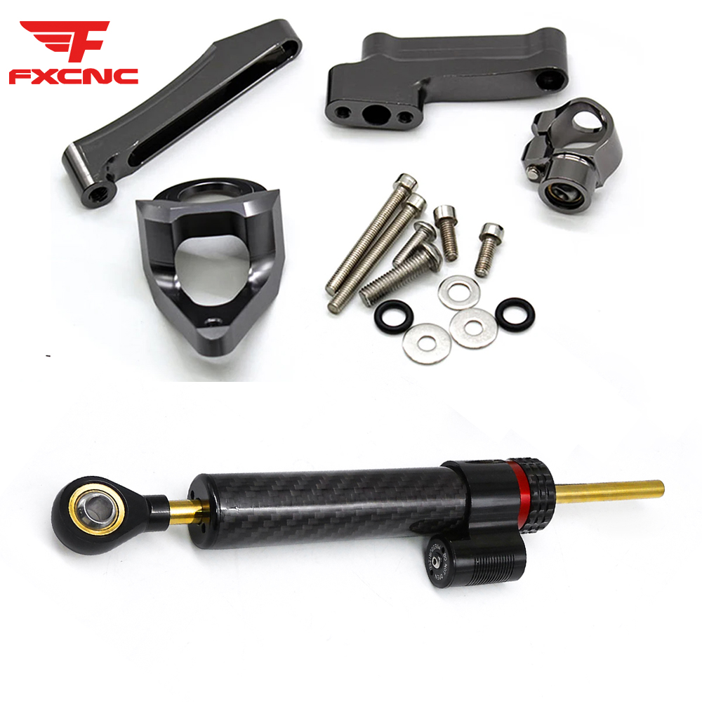 Steering Damper Stabilizer Kit Cnc - スズキ GSXR1300 1998-2019 カーボン製バイクダンパー バイクスタビライザーブラケット CNCアルミ製取り付けサポートキットホルダー