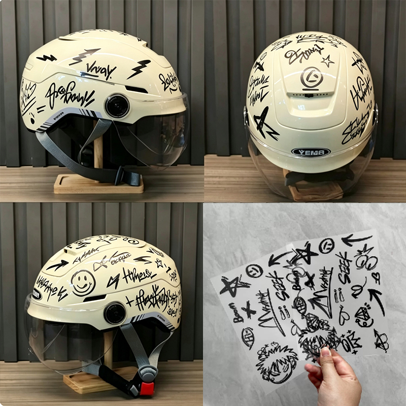 Scooter Helmet Set - 2枚組 パンクグラフィティ バイクヘルメットステッカーセット 車、スクーター、バイク、ノートパソコン用 漫画DIY 防水デカール